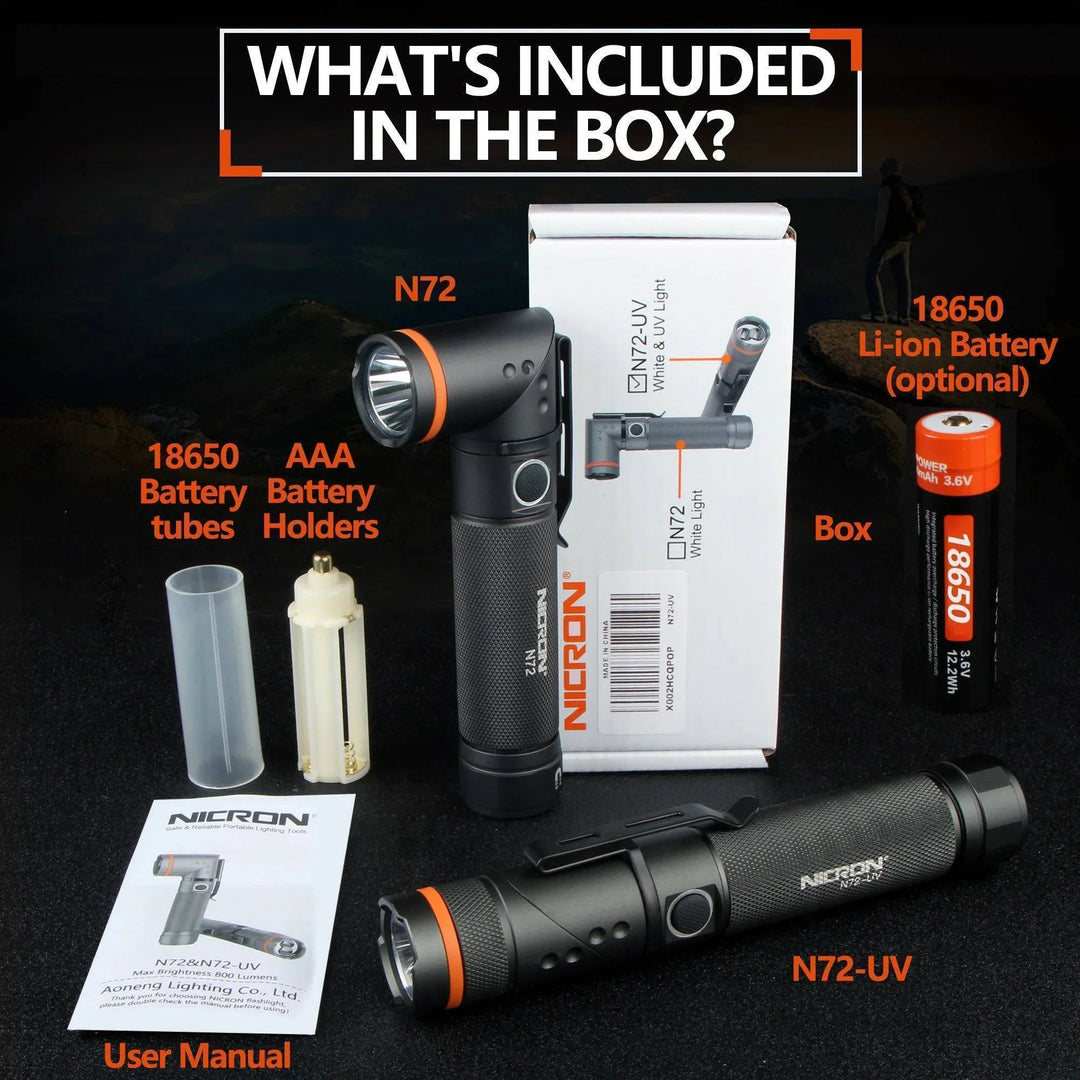 Waterproof LED flashlight with UV light option, 90° swivel head, magnetic base for versatile use