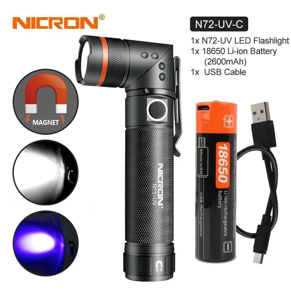 Rechargeable LED flashlight with a unique 90° rotatable head and built-in magnetic base