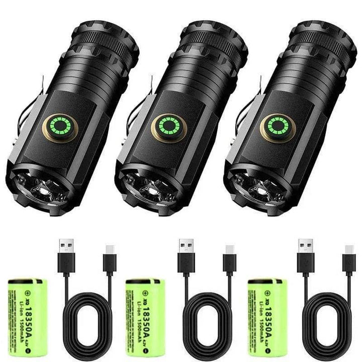 USB rechargeable LED flashlight, magnetic with a powerful beam, good for rugged outdoor and emergency use