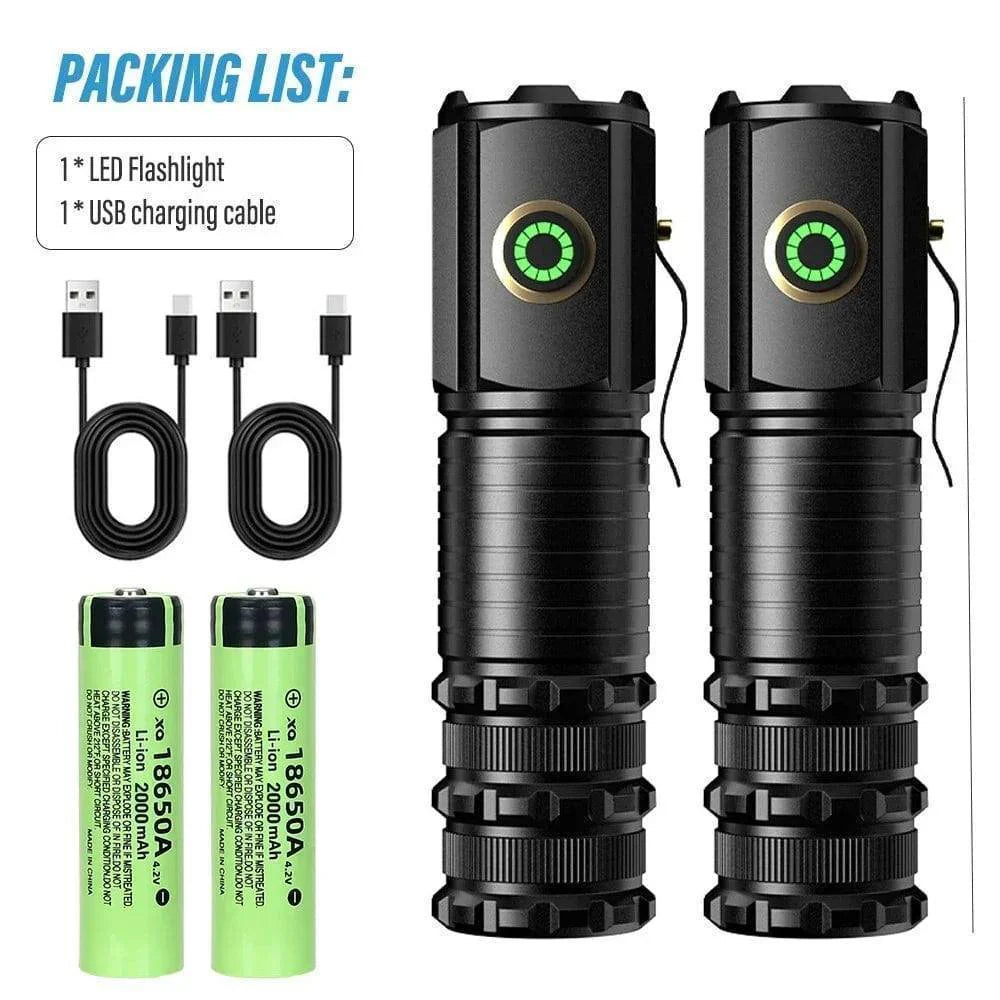 Handheld LED flashlight with strong magnetic base, USB 18650 rechargeable for outdoor adventures
