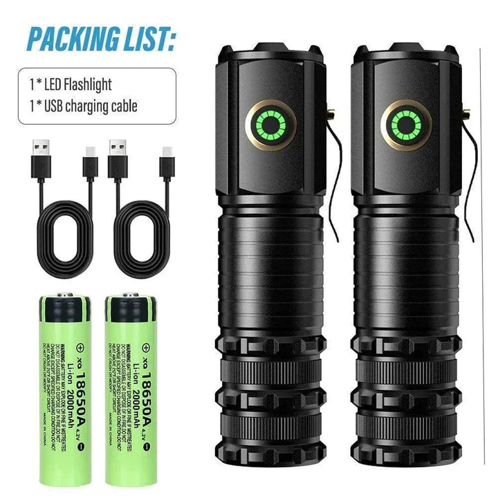 Handheld LED flashlight with strong magnetic base, USB 18650 rechargeable for outdoor adventures