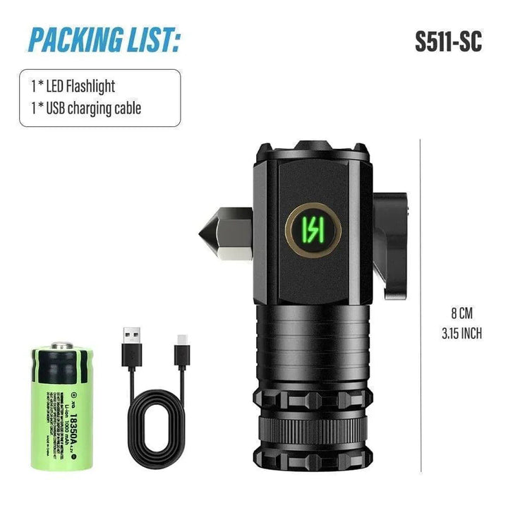 Versatile LED flashlight, USB rechargeable, magnetic for hands-free use, survival gear and outdoor light