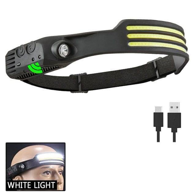 Multiple angles of the USB rechargeable outdoor LED sensor headlamp displayed