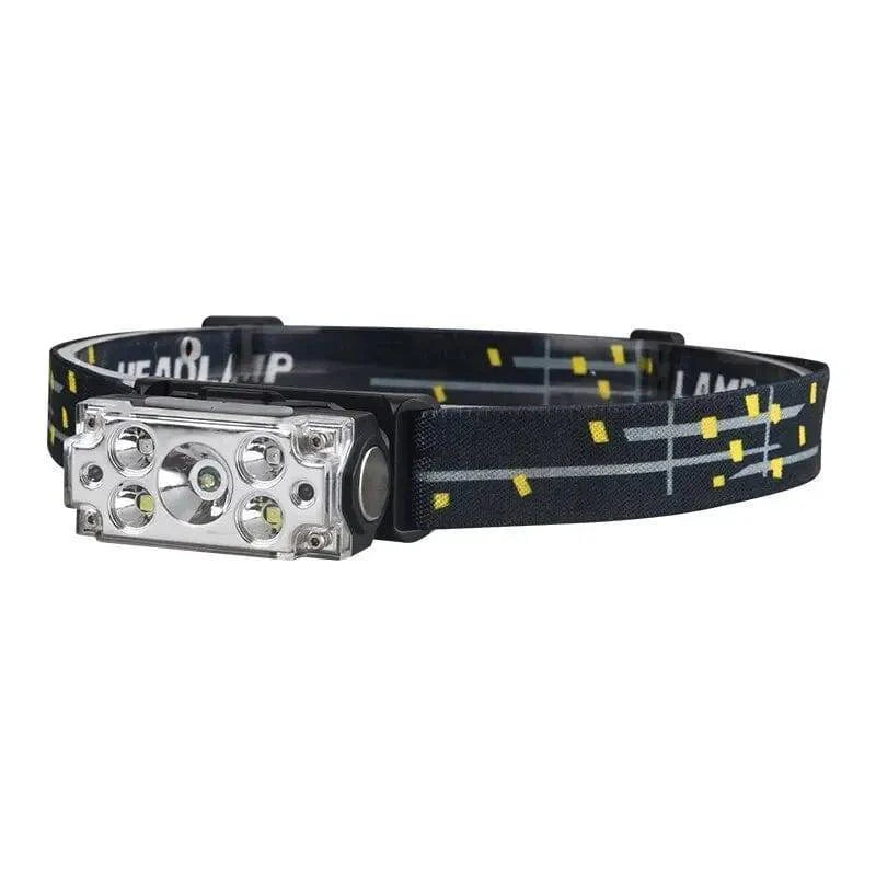 Portable LED headlamp with motion sensor, USB rechargeable for outdoor adventures