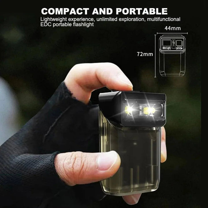 EDC mini torch flashlight, USB rechargeable, small enough for a keychain, bright emergency light.