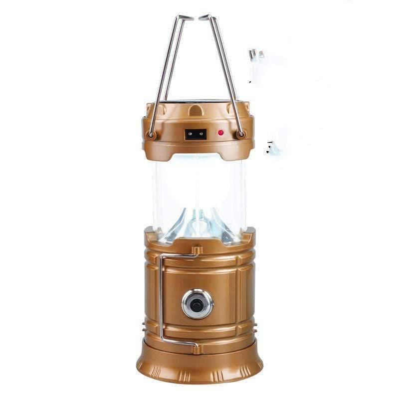 Durable solar-powered camping light with a built-in fan and USB rechargeable battery for emergencies.