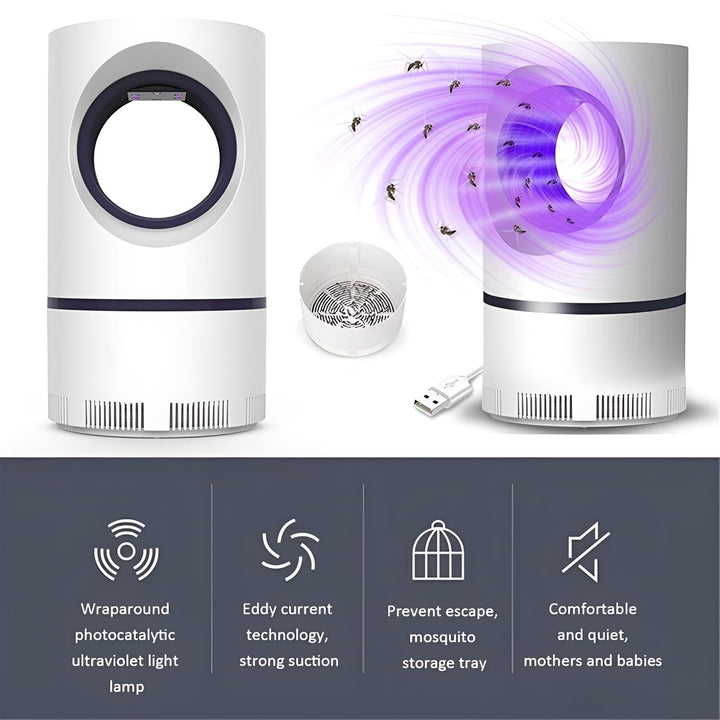 Chemical-free UV light insect trap for safe indoor/outdoor mosquito and fly pest control.
