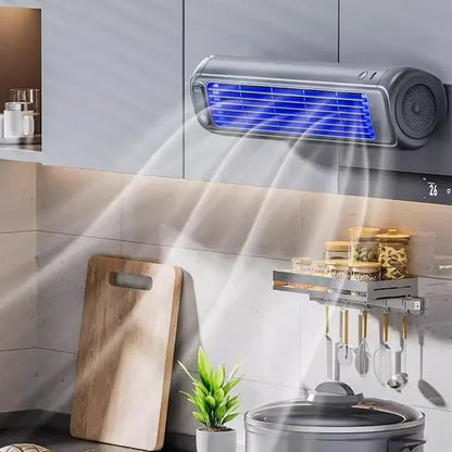 Ventilatore portatile ricaricabile, compatto, adatto per casa e ufficio, montato su tavolo, con design moderno e colori neutr