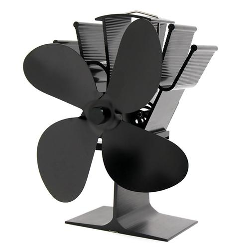 Ventola ecologica nera a calore con 4 pale in alluminio per caminetti, distribuisce aria calda efficacemente senza elettricit