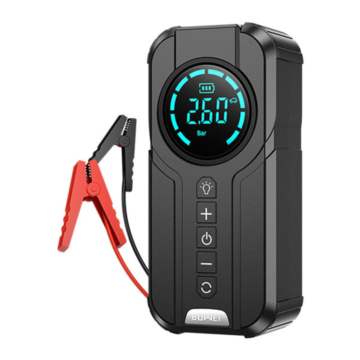 Versatile 4-in-1 car jump starter with tire inflator, power bank, LED light, and 1000A booster