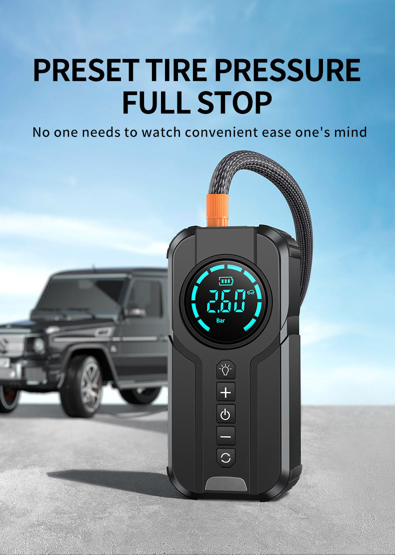 Powerful 4-in-1 car jump starter with air compressor and power bank for multi-purpose use
