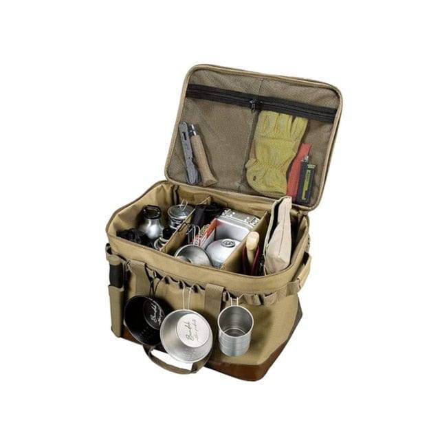 Travel duffel and camp storage bag, shown with various outdoor items packed inside
