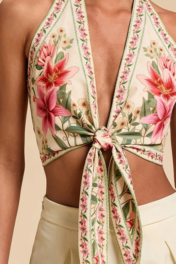 Everyday style women's vibrant floral halter top, a perfect sleeveless option for summer fashion.