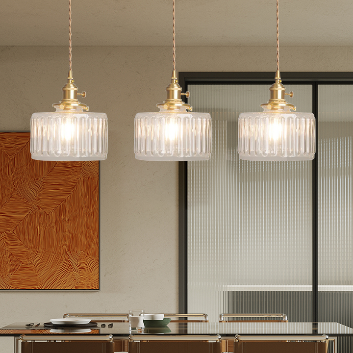 Decorative glass pendant lamp, vintage crystal design, ideal for living spaces.