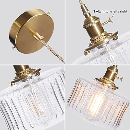 Vintage crystal lamp, adjustable glass pendant light, enhances home aesthetics.
