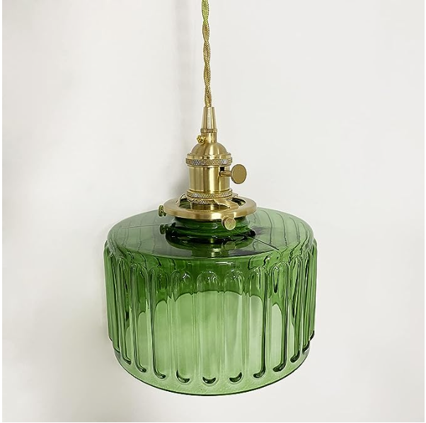 Stylish vintage crystal ceiling lamp, elegant pendant light with decorative glass elements.