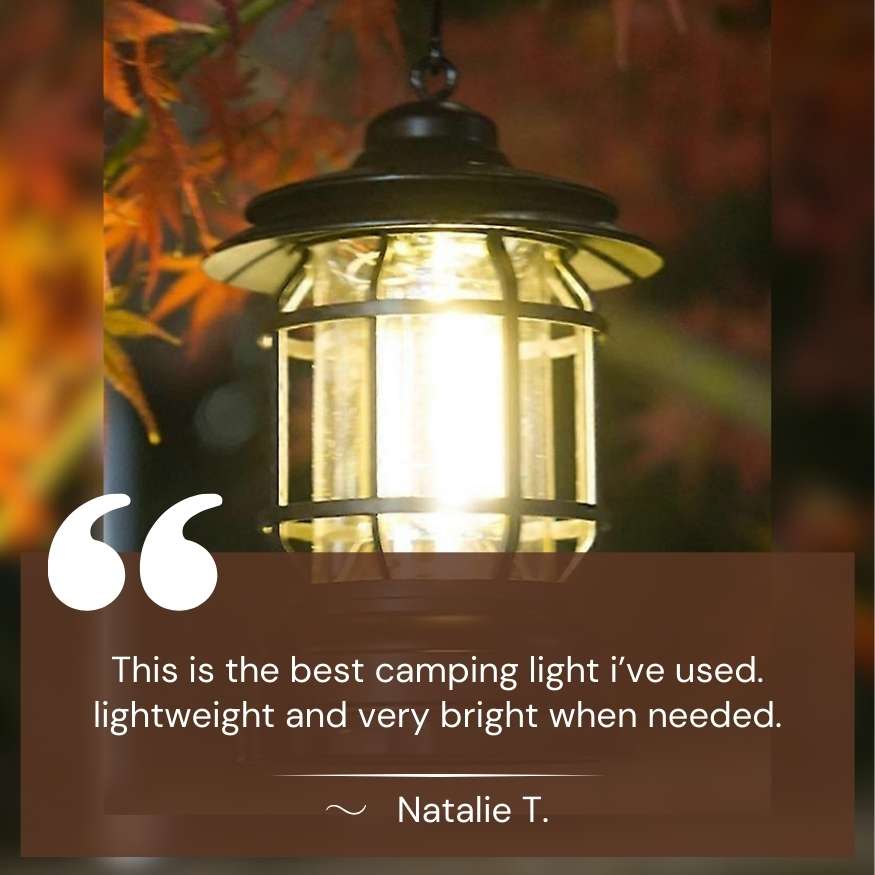 Durable rechargeable vintage camping lantern with LED light, great for tents and outdoor spaces.