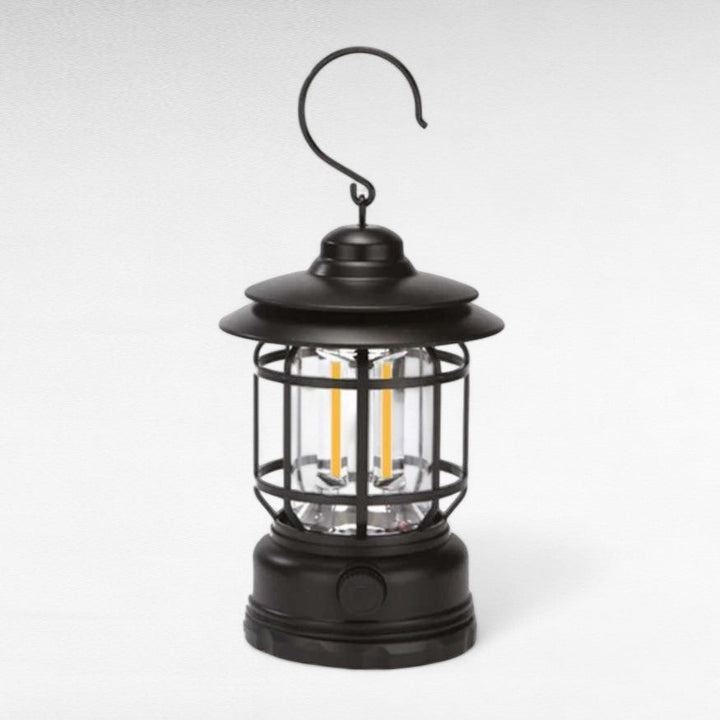 Portable rechargeable LED vintage lantern, offering warm, dimmable lighting for any setting.