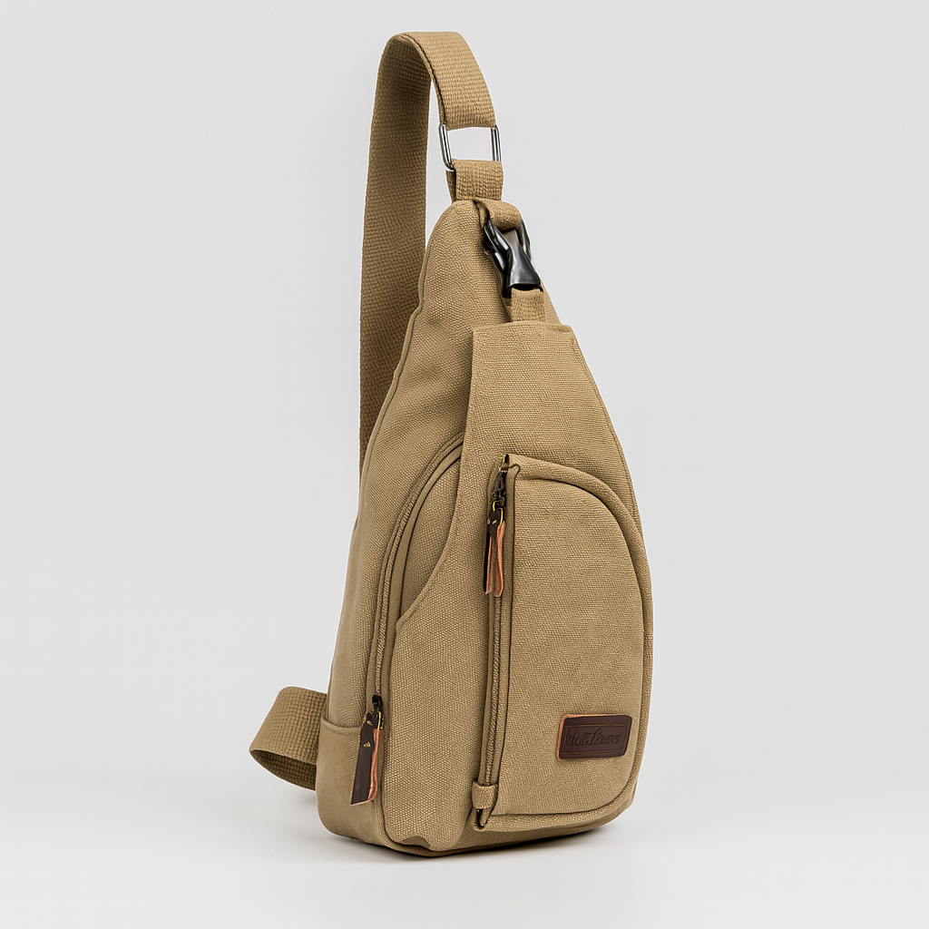 Unisex vintage shoulder sling bag available in brown, black, khaki canvas. Versatile chest pack for travel.