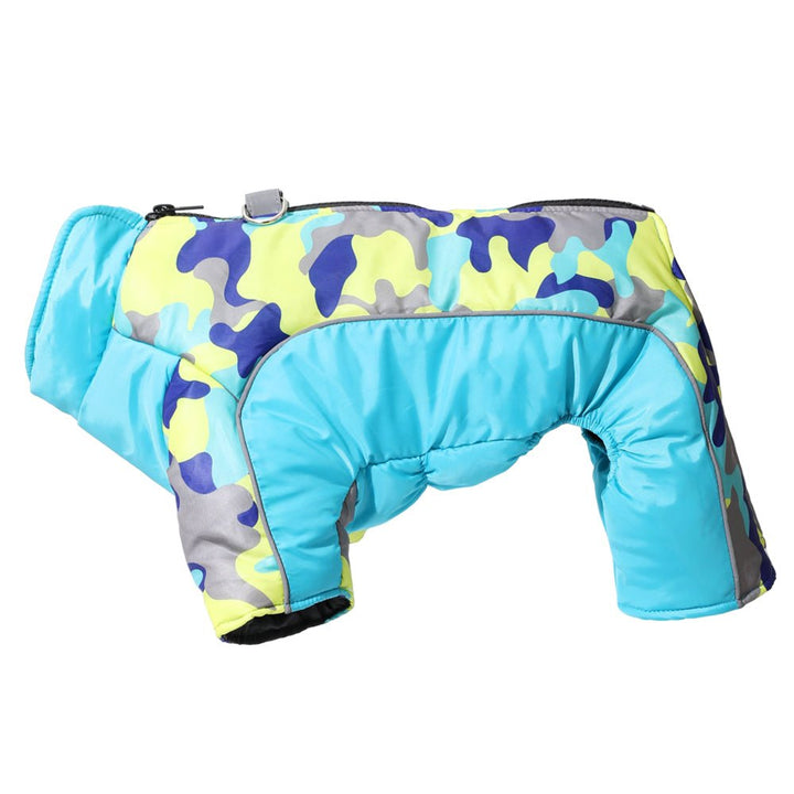 Premium warm waterproof dog jacket with reflective safety elements for winter.