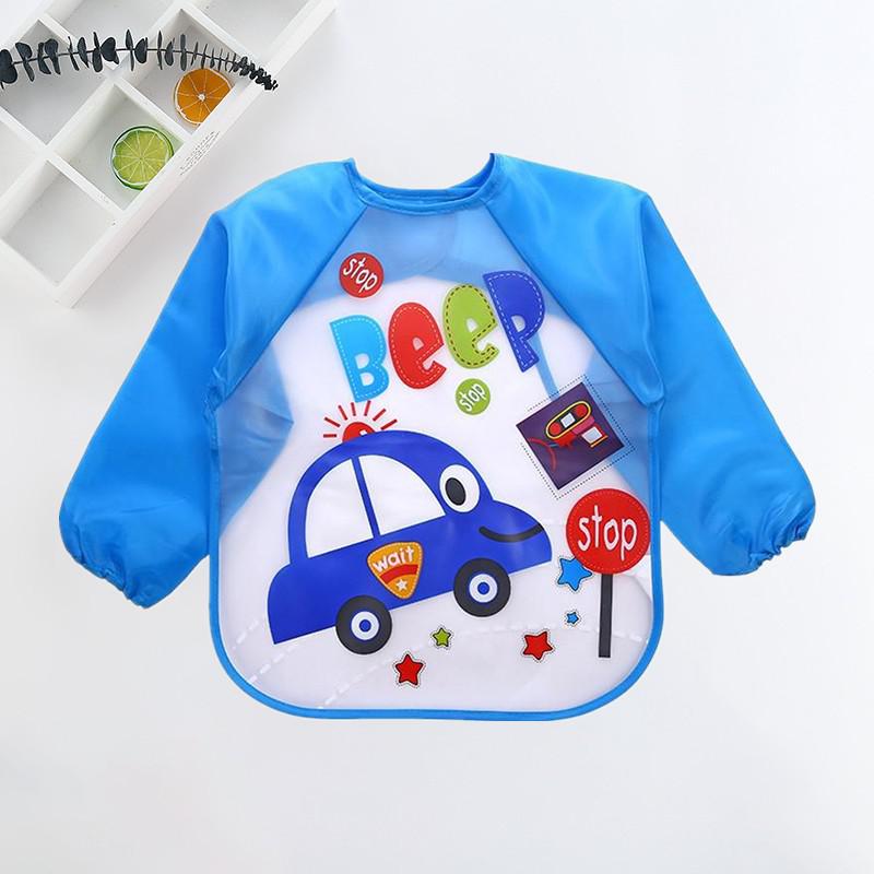 Adjustable waterproof baby bib, long sleeve design for toddlers' self-feeding & protection.