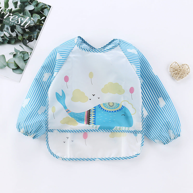 Cute waterproof long-sleeve baby feeding bib, perfect for messy toddler meals.