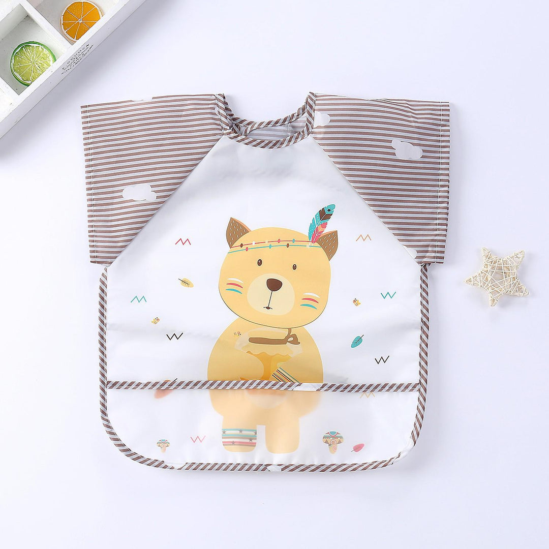 Flexible waterproof long-sleeve baby bib for comfortable and clean toddler mealtimes.