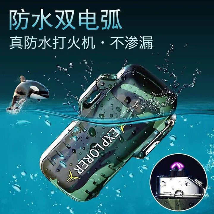 Black waterproof USB rechargeable plasma lighter for outdoor enthusiasts