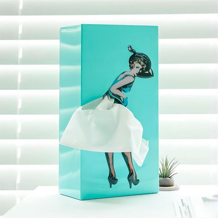 Unique plastic Whimsical Dancer tissue box cover, a vibrant and whimsical home accent.