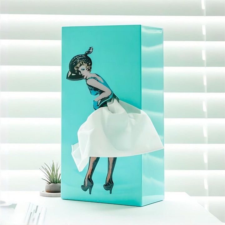 Novelty flying skirt tissue box, a whimsical and unique gift, perfect for home decor and office supplies.