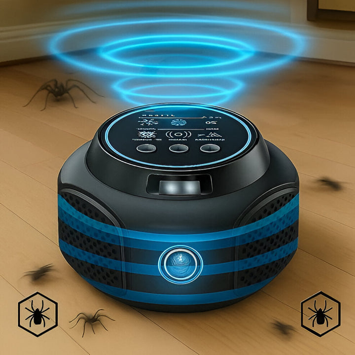 White ultrasonic spider repeller. Effectively deters spiders & other pests without chemicals, safe for pets.