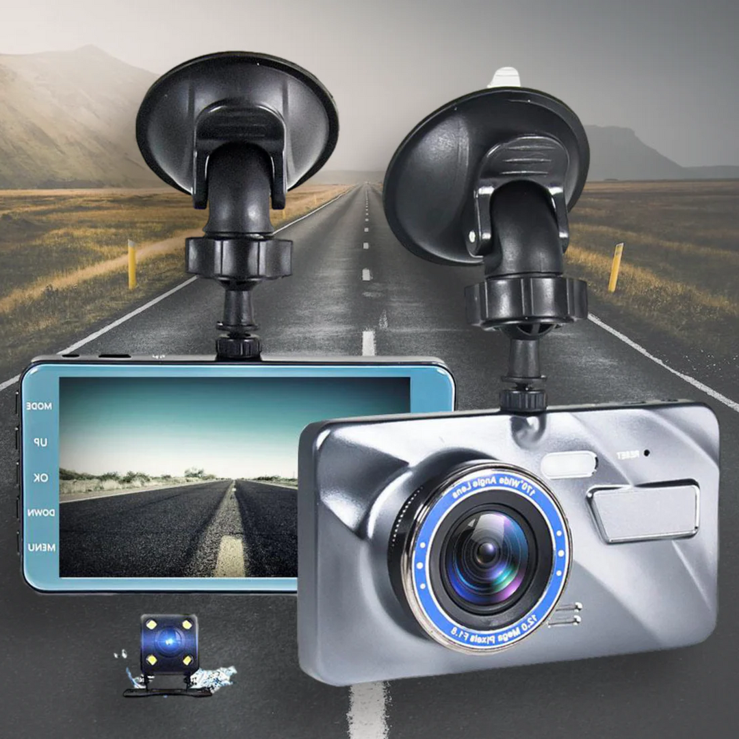 Wireless Car Front & Rear Dash Cam with HD Night Vision, G-sensor, and Loop Recording for vehicle safety.
