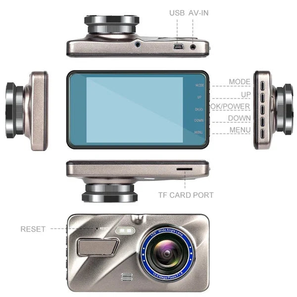 Wireless dashboard camera for car front & rear, offering clear night vision & parking monitor for driving safety.