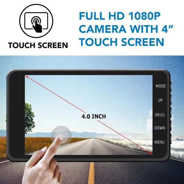 Easy-install wireless car dash cam with front & rear cameras, night vision, and parking monitor for enhanced road safety.
