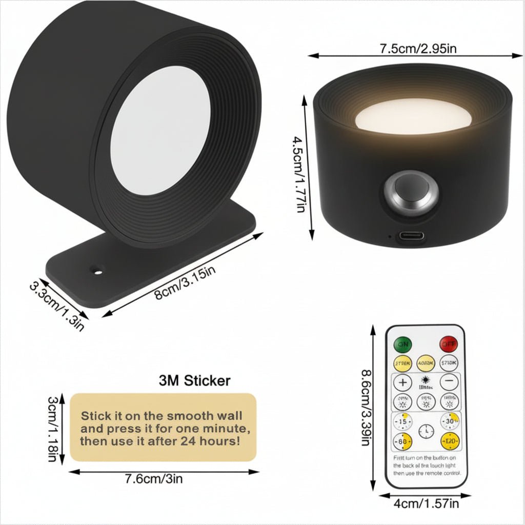 Premium modern Nordic wireless wall lamp, remote control, rechargeable LED, sleek design, ambient home lighting.