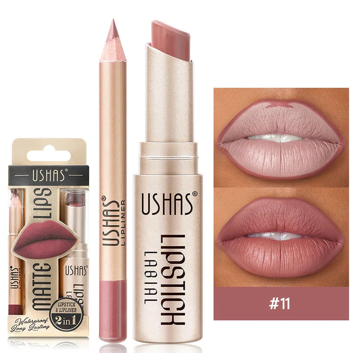 Dual-ended matte lip liner & lipstick, delivering smudge-proof, long-lasting lip color for any look.