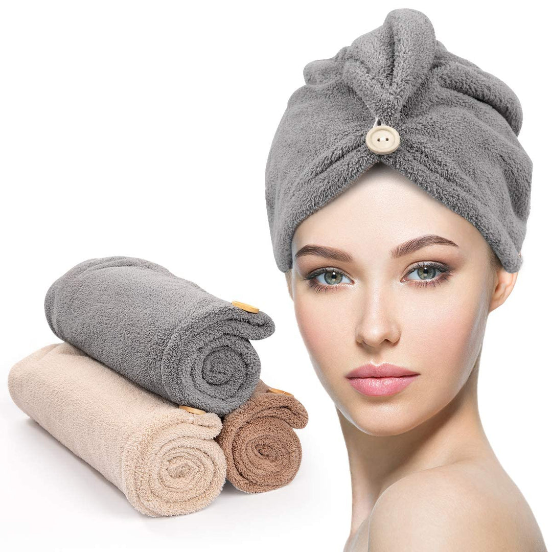 Soft microfiber hair wrap set (3-pack) for women's fast drying & frizz control.