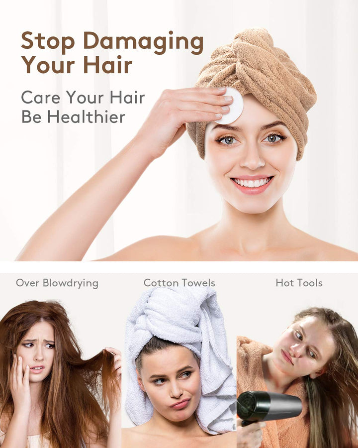 Premium 3-pack microfiber hair towel wraps, super absorbent for fast drying.