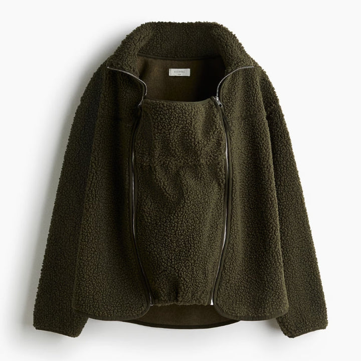 Practical women's adaptive jacket, a parenting essential for maternity, baby carrying, & everyday wear.
