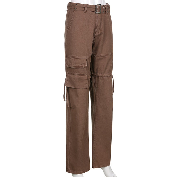 Aesthetic women's grunge denim jeans, loose fit with stylish sashes. Trendy, unique casual bottoms.