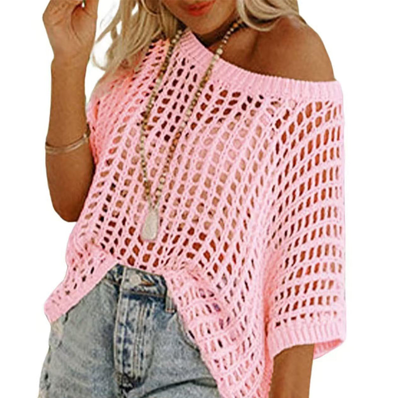 Trendy women's fishnet knit short sleeve top. Elevate your summer fashion with this versatile layering tee.