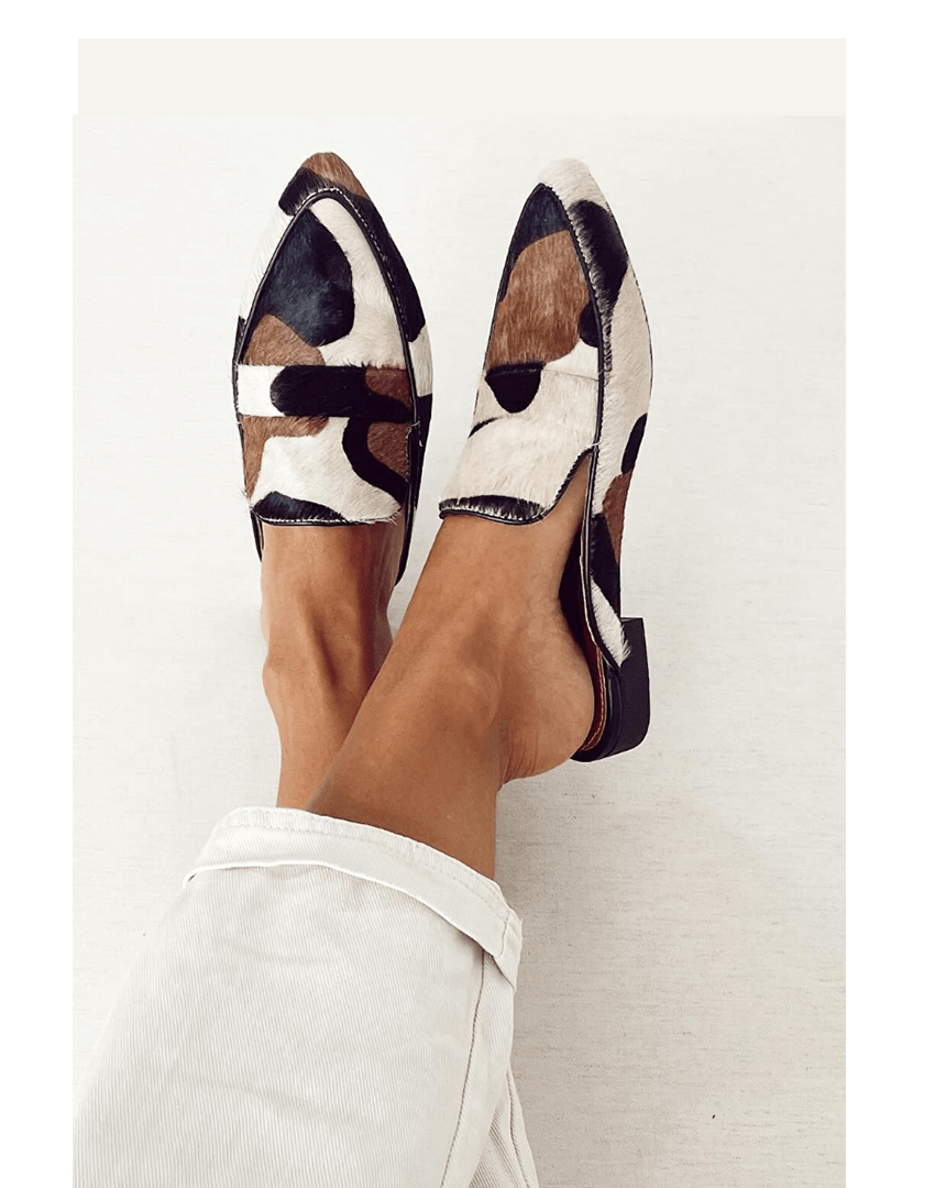 Women's animal print pointed toe orthopedic loafers with arch support, perfect for comfort & style at work or casual wear.