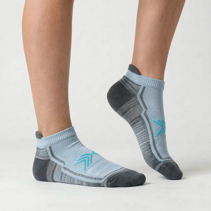 Women's performance athletic ankle socks in green, designed for comfort & support.