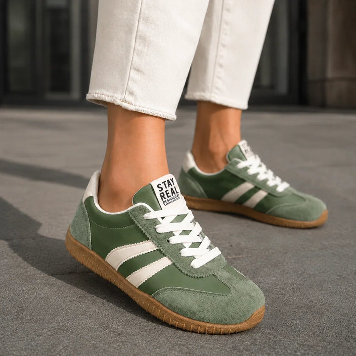 Comfortable women's trainers with arch support, wide fit design for foot pain relief & walking.