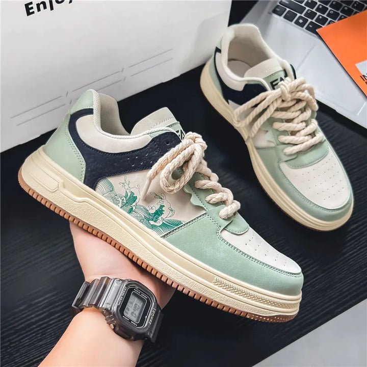 Comfortable women's walking shoes with artistic dark green design & plush memory foam cushioning.