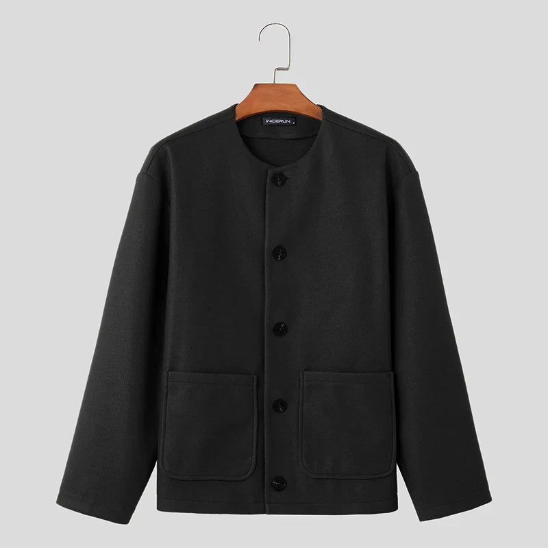 Elegant women's Avelon button-up jacket, styled for a formal occasion. Stylish long sleeve outerwear with round neck.