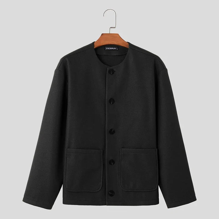 Elegant women's Avelon button-up jacket, styled for a formal occasion. Stylish long sleeve outerwear with round neck.
