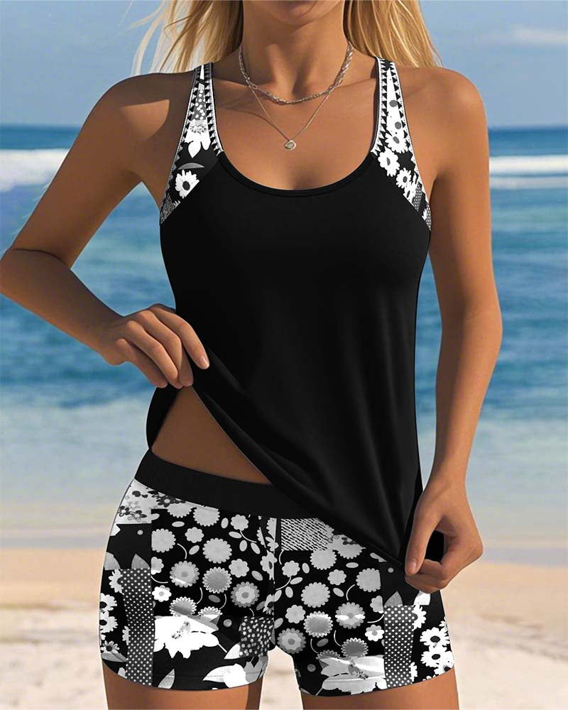 Quick-dry women's swim set with a flattering belly-covering tankini & versatile swim shorts.