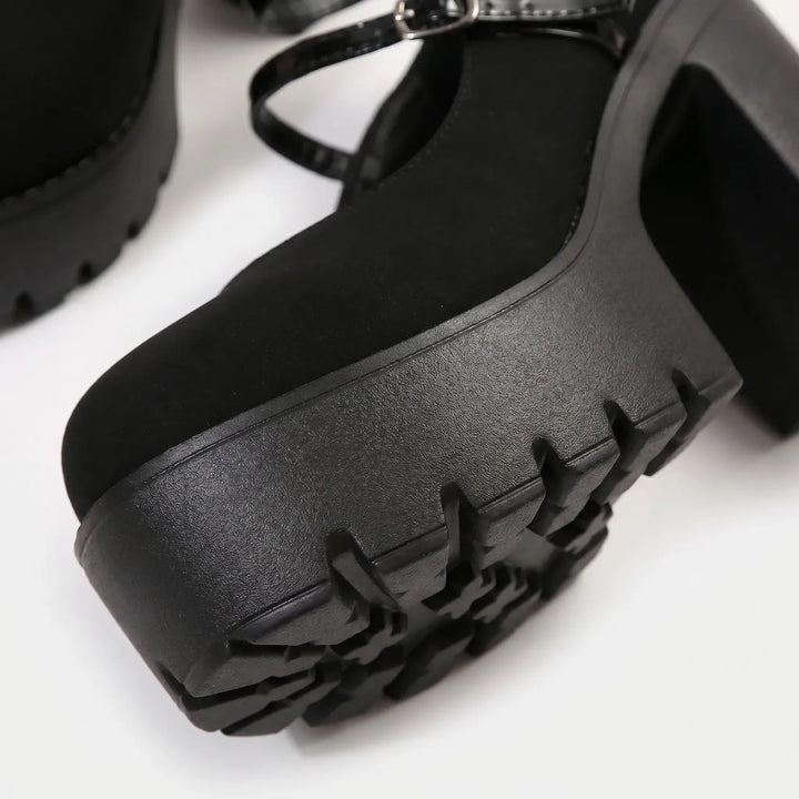 Comfortable women's platform Mary Jane pumps with a round toe, sturdy chunky block heel, and adjustable strap.
