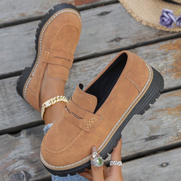 Versatile women's chunky platform loafers, comfortable and stylish for any dressy casual outfit.